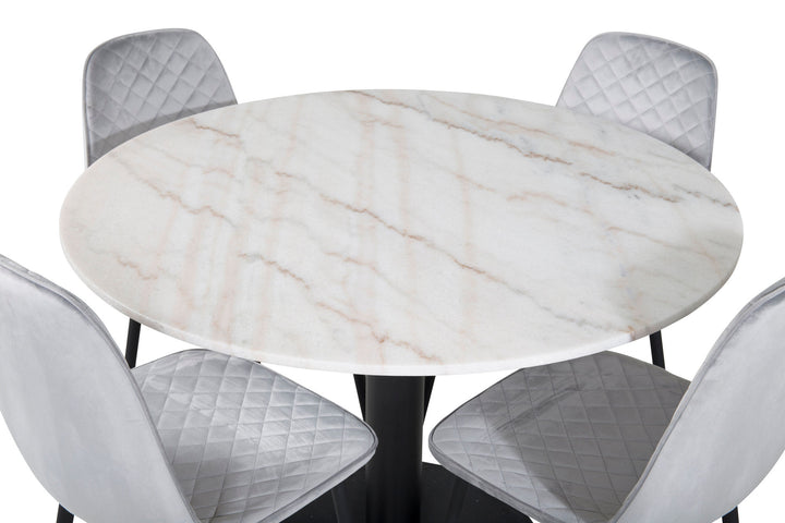 Venture Home Estelle Round Dining Table ø106 H75 - White / Black+Polar Diamond Dining Chair - Black Legs - Grey Velvet_4