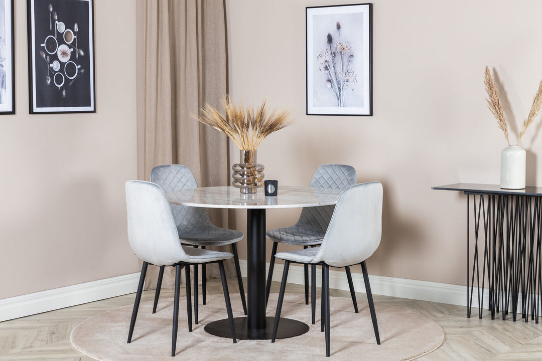Venture Home Estelle Round Dining Table ø106 H75 - White / Black+Polar Diamond Dining Chair - Black Legs - Grey Velvet_4