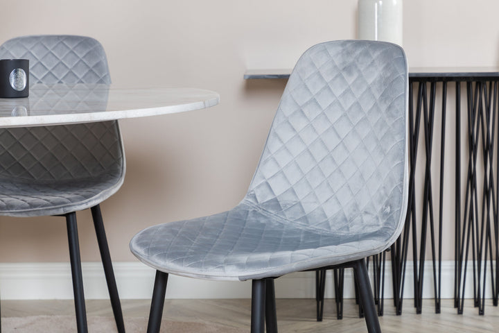 Venture Home Estelle Round Dining Table ø106 H75 - White / Black+Polar Diamond Dining Chair - Black Legs - Grey Velvet_4