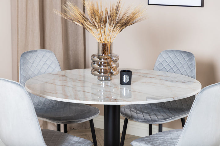 Venture Home Estelle Round Dining Table ø106 H75 - White / Black+Polar Diamond Dining Chair - Black Legs - Grey Velvet_4