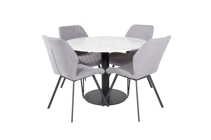 Venture Home Estelle Round Dining Table ø106 H75 - White / Black+Gemma Dining Chair - Black Legs - Grey Fabric_4