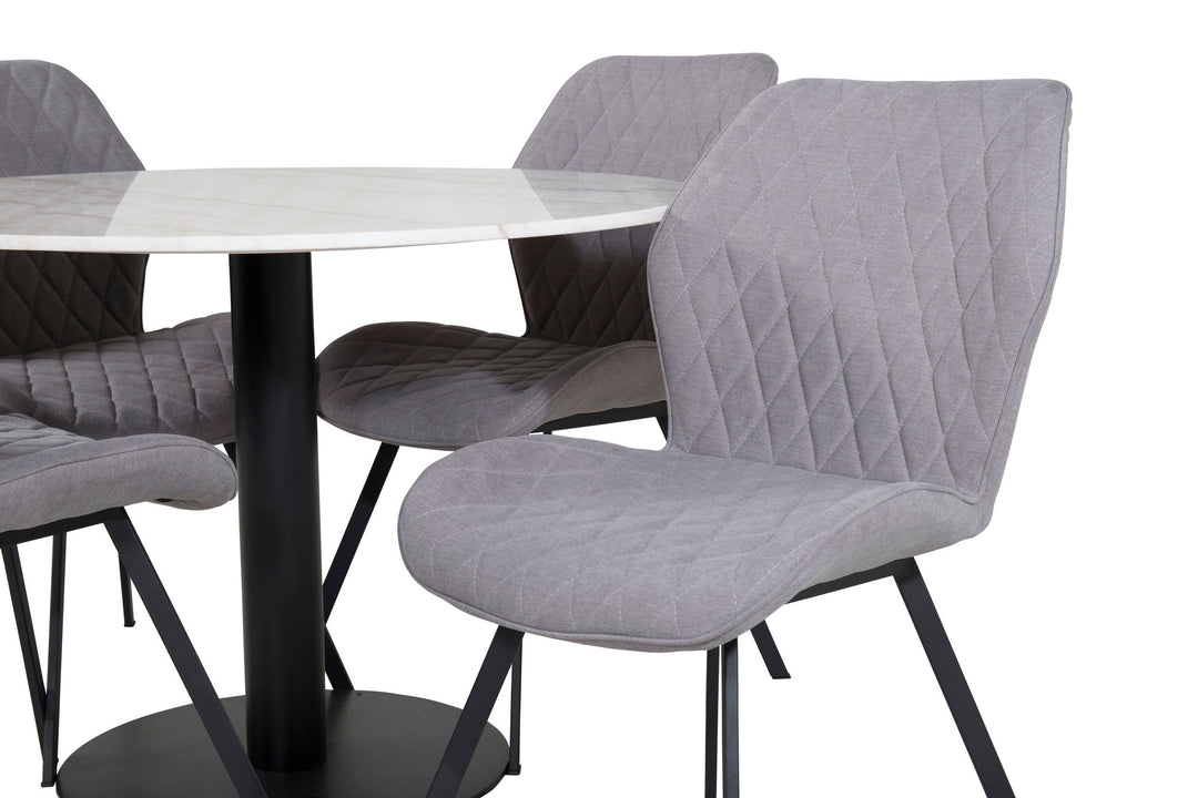 Venture Home Estelle Round Dining Table ø106 H75 - White / Black+Gemma Dining Chair - Black Legs - Grey Fabric_4