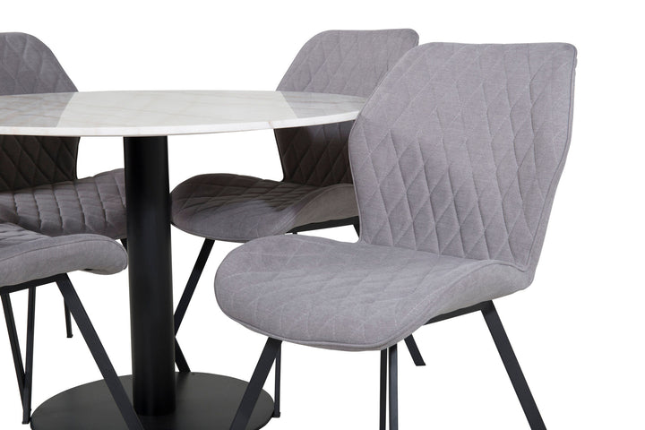 Venture Home Estelle Round Dining Table ø106 H75 - White / Black+Gemma Dining Chair - Black Legs - Grey Fabric_4