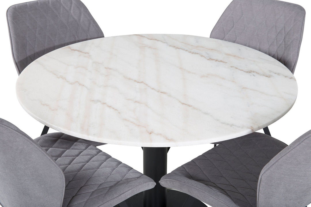 Venture Home Estelle Round Dining Table ø106 H75 - White / Black+Gemma Dining Chair - Black Legs - Grey Fabric_4