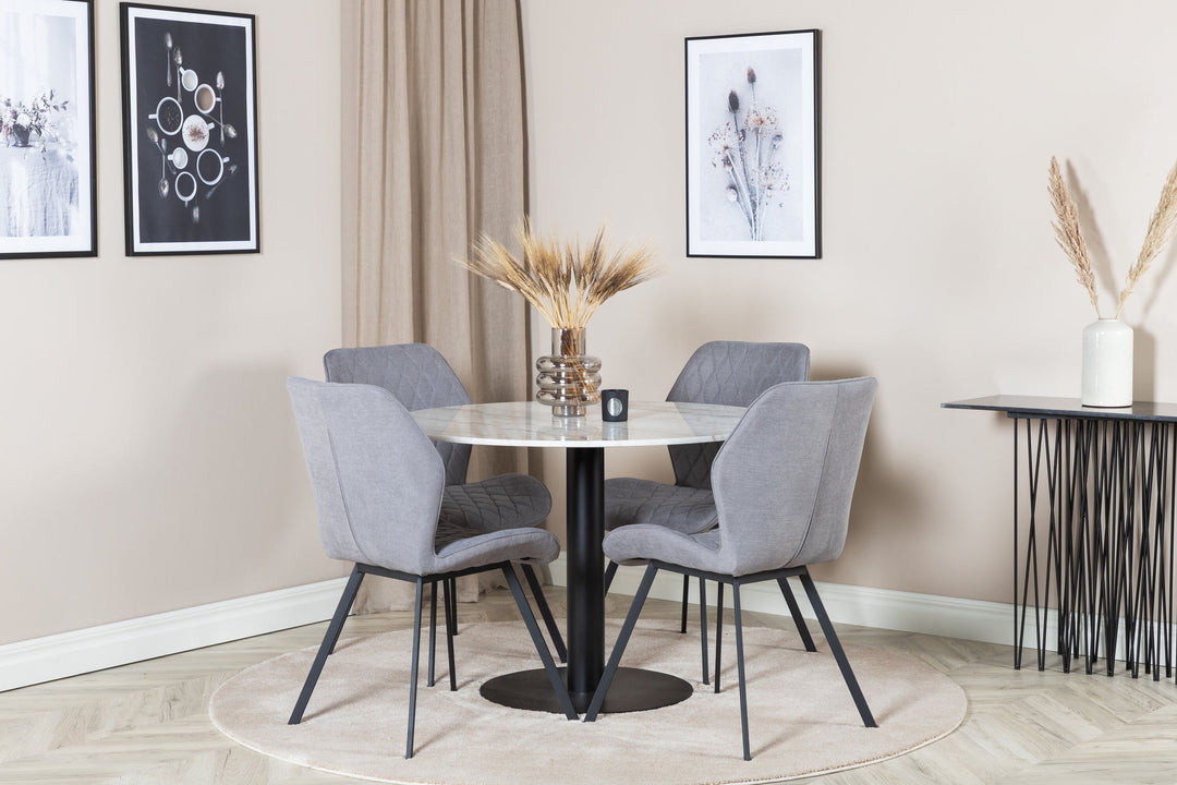 Venture Home Estelle Round Dining Table ø106 H75 - White / Black+Gemma Dining Chair - Black Legs - Grey Fabric_4