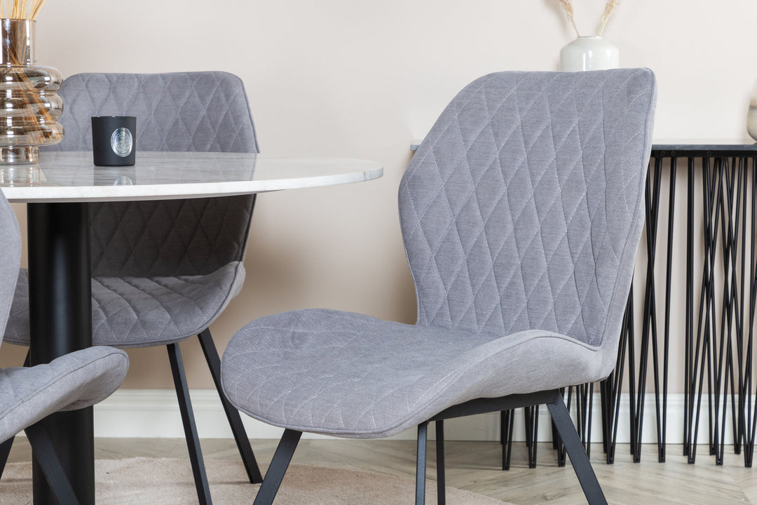 Venture Home Estelle Round Dining Table ø106 H75 - White / Black+Gemma Dining Chair - Black Legs - Grey Fabric_4