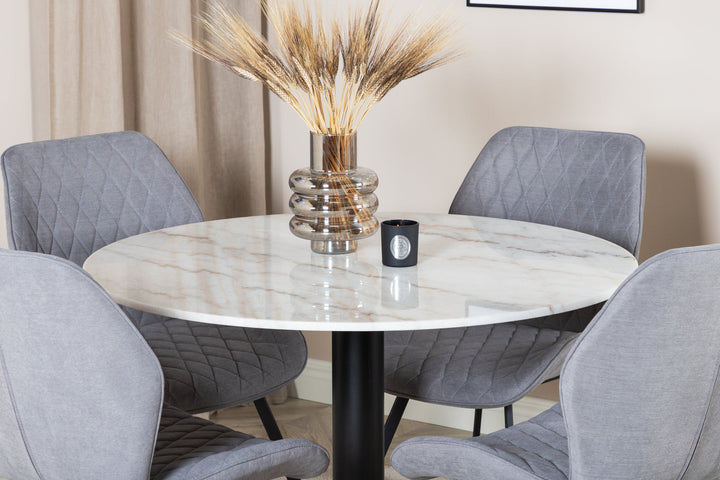 Venture Home Estelle Round Dining Table ø106 H75 - White / Black+Gemma Dining Chair - Black Legs - Grey Fabric_4