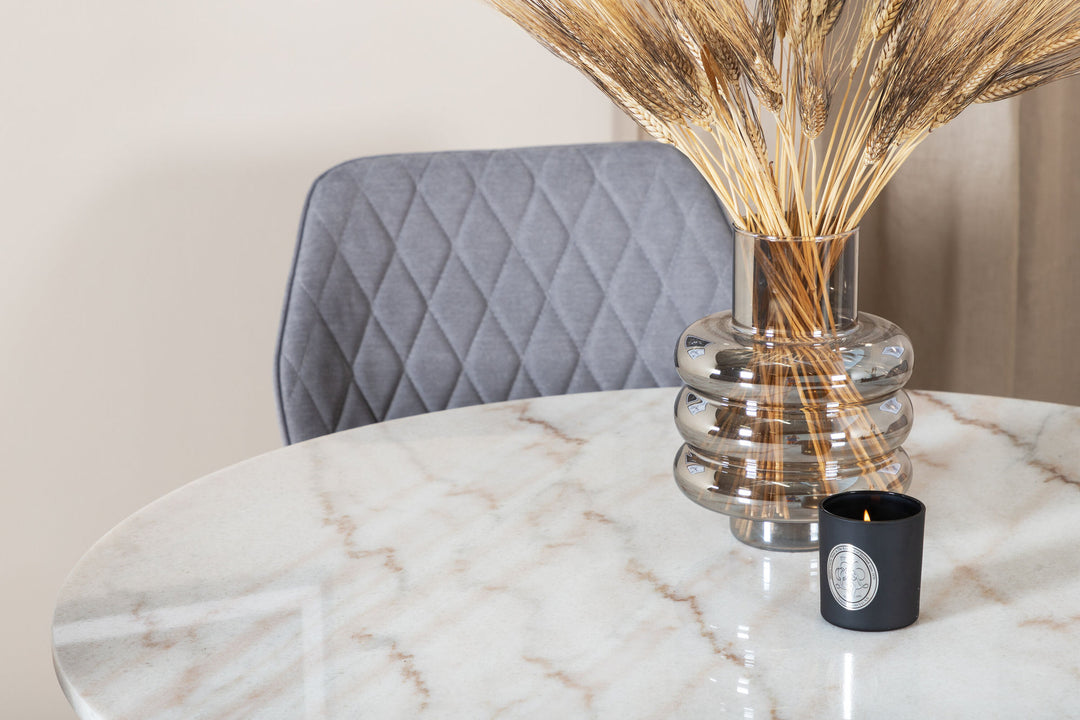 Venture Home Estelle Round Dining Table ø106 H75 - White / Black+Gemma Dining Chair - Black Legs - Grey Fabric_4