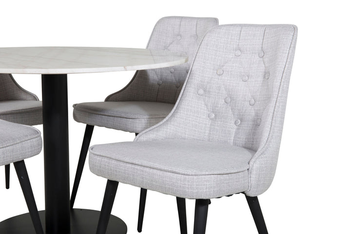 Venture Home Estelle Round Dining Table ø106 H75 - White / Black+Velvet Deluxe Dining Chair - Black Legs - Light Grey Fabric_4