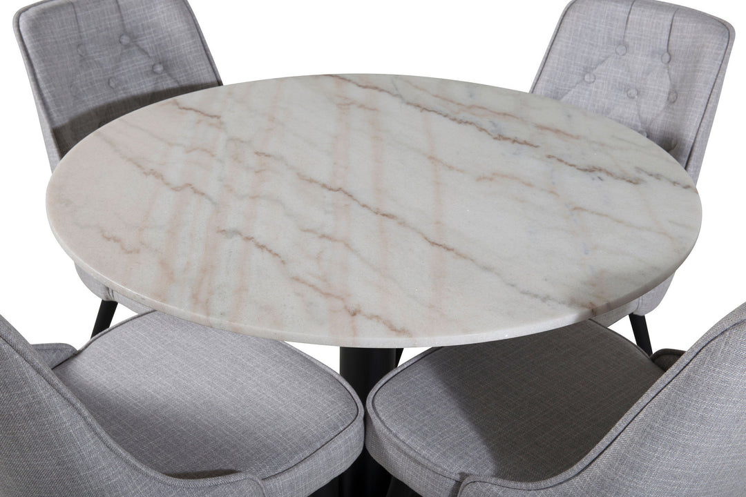 Venture Home Estelle Round Dining Table ø106 H75 - White / Black+Velvet Deluxe Dining Chair - Black Legs - Light Grey Fabric_4
