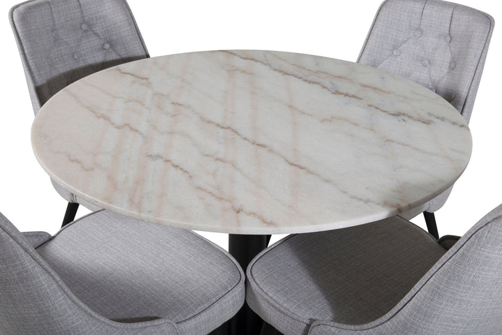 Venture Home Estelle Round Dining Table ø106 H75 - White / Black+Velvet Deluxe Dining Chair - Black Legs - Light Grey Fabric_4