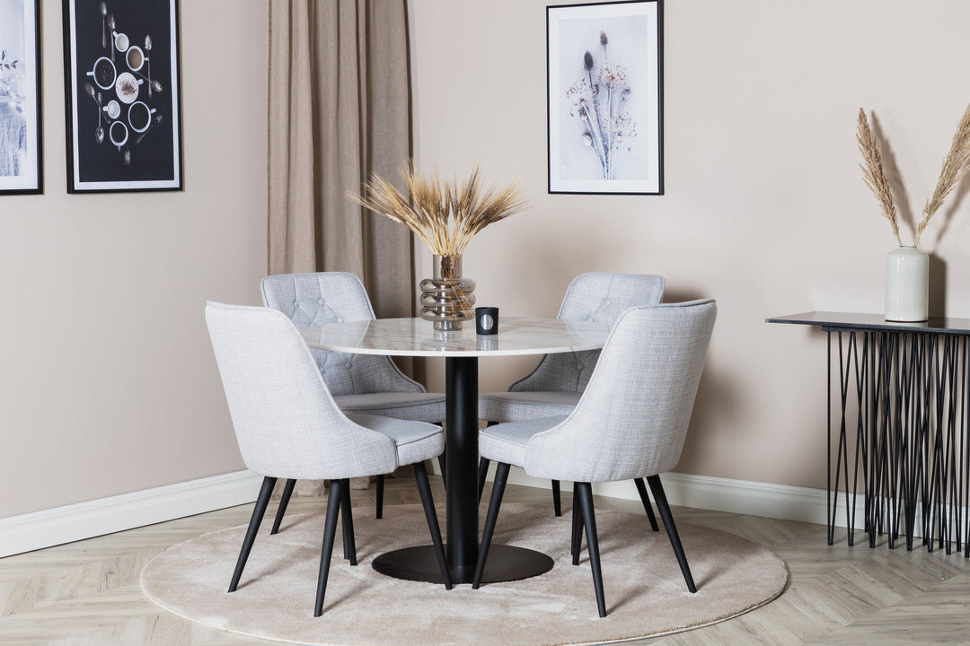 Venture Home Estelle Round Dining Table ø106 H75 - White / Black+Velvet Deluxe Dining Chair - Black Legs - Light Grey Fabric_4