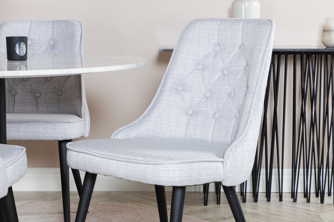 Venture Home Estelle Round Dining Table ø106 H75 - White / Black+Velvet Deluxe Dining Chair - Black Legs - Light Grey Fabric_4