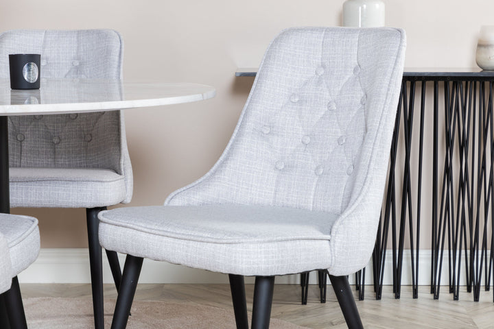 Venture Home Estelle Round Dining Table ø106 H75 - White / Black+Velvet Deluxe Dining Chair - Black Legs - Light Grey Fabric_4