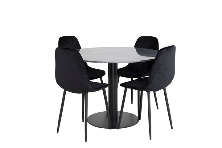 Venture Home Estelle Round Dining Table ø106 H75 - Black / Black+Polar Diamond Dining Chair - Black Legs - Black Velvet_4