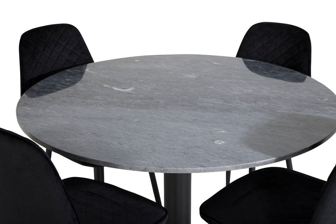 Venture Home Estelle Round Dining Table ø106 H75 - Black / Black+Polar Diamond Dining Chair - Black Legs - Black Velvet_4