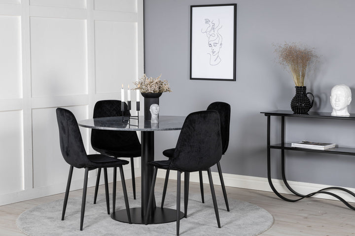 Venture Home Estelle Round Dining Table ø106 H75 - Black / Black+Polar Diamond Dining Chair - Black Legs - Black Velvet_4