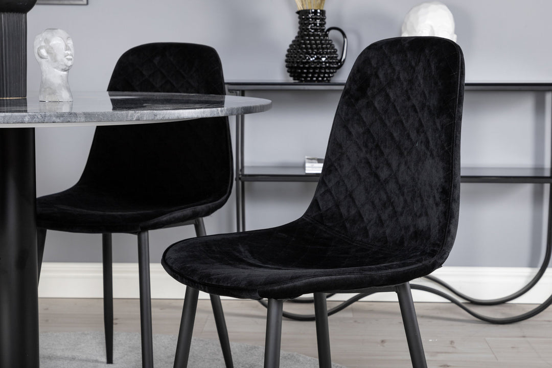 Venture Home Estelle Round Dining Table ø106 H75 - Black / Black+Polar Diamond Dining Chair - Black Legs - Black Velvet_4