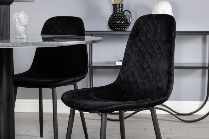 Venture Home Estelle Round Dining Table ø106 H75 - Black / Black+Polar Diamond Dining Chair - Black Legs - Black Velvet_4