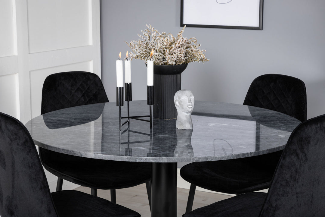 Venture Home Estelle Round Dining Table ø106 H75 - Black / Black+Polar Diamond Dining Chair - Black Legs - Black Velvet_4