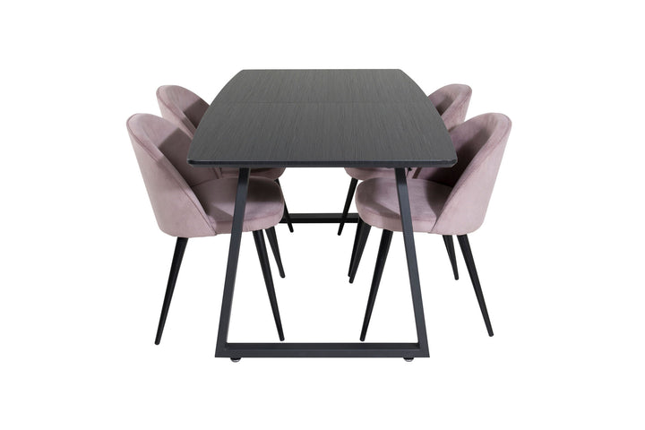 Venture Home Inca Extentiontable - Black top / black Legs+Velvet Dining Chair Corduroy - Pink / Black_4