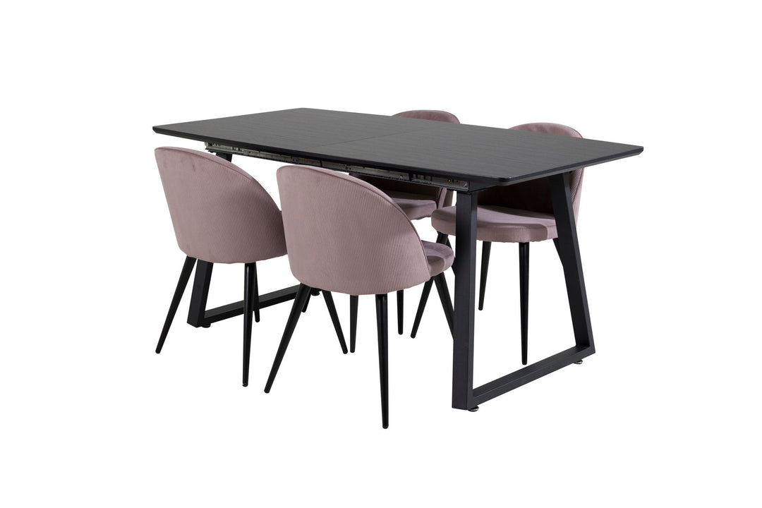 Venture Home Inca Extentiontable - Black top / black Legs+Velvet Dining Chair Corduroy - Pink / Black_4