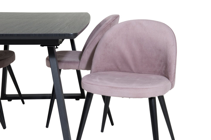 Venture Home Inca Extentiontable - Black top / black Legs+Velvet Dining Chair Corduroy - Pink / Black_4