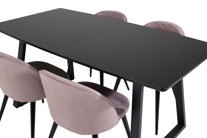Venture Home Inca Extentiontable - Black top / black Legs+Velvet Dining Chair Corduroy - Pink / Black_4