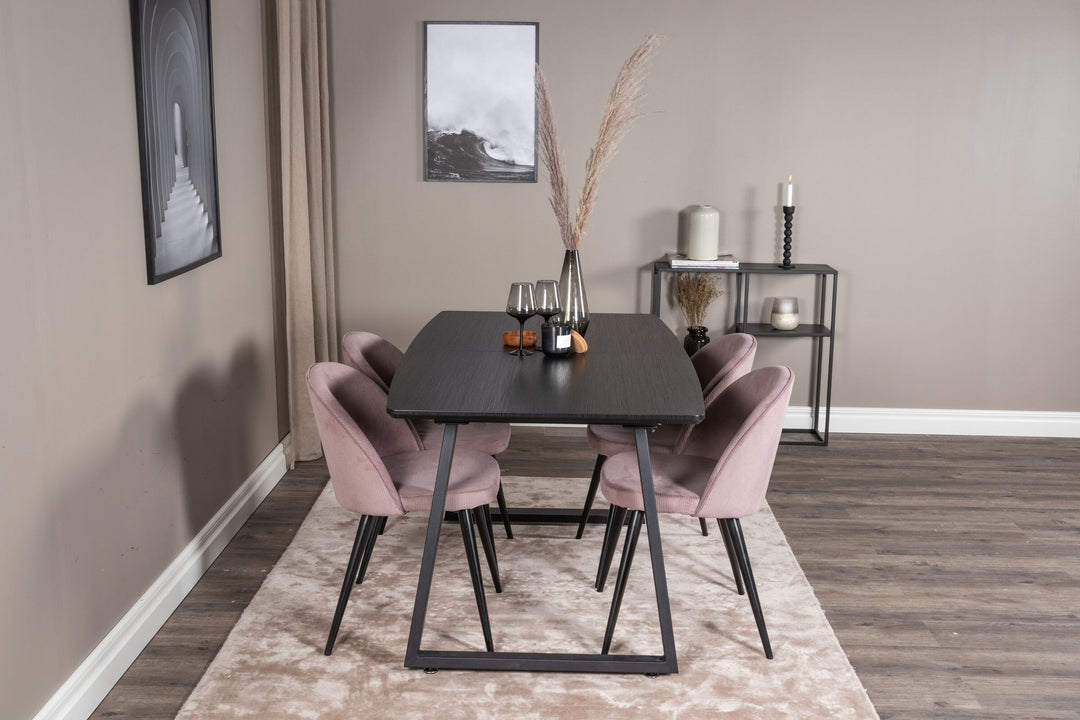 Venture Home Inca Extentiontable - Black top / black Legs+Velvet Dining Chair Corduroy - Pink / Black_4