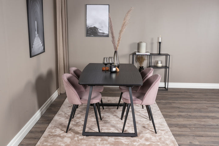 Venture Home Inca Extentiontable - Black top / black Legs+Velvet Dining Chair Corduroy - Pink / Black_4