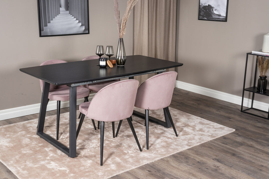 Venture Home Inca Extentiontable - Black top / black Legs+Velvet Dining Chair Corduroy - Pink / Black_4