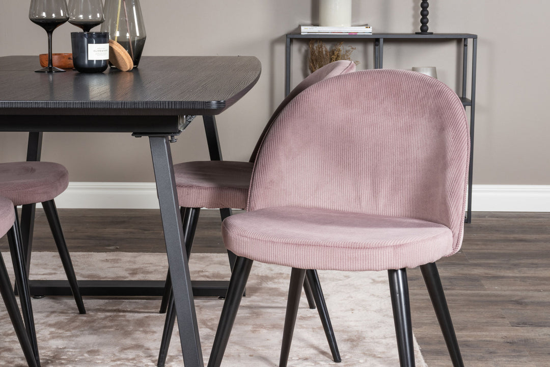 Venture Home Inca Extentiontable - Black top / black Legs+Velvet Dining Chair Corduroy - Pink / Black_4