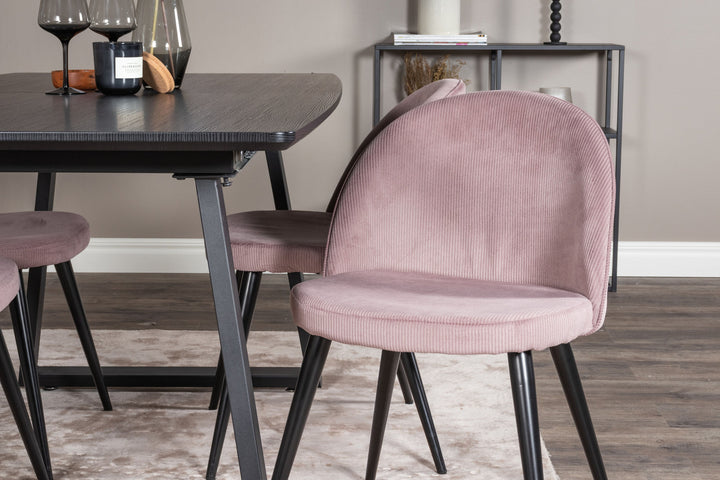 Venture Home Inca Extentiontable - Black top / black Legs+Velvet Dining Chair Corduroy - Pink / Black_4