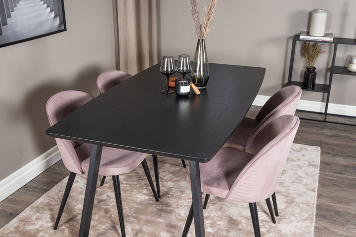 Venture Home Inca Extentiontable - Black top / black Legs+Velvet Dining Chair Corduroy - Pink / Black_4