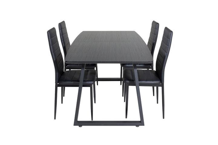 Venture Home Inca Extentiontable - Black top / black Legs+Slim High Back Dining Chair - Black Legs - Black PU_4
