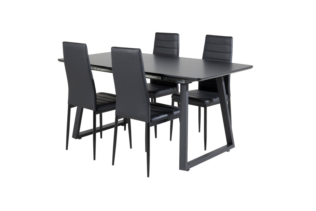 Venture Home Inca Extentiontable - Black top / black Legs+Slim High Back Dining Chair - Black Legs - Black PU_4
