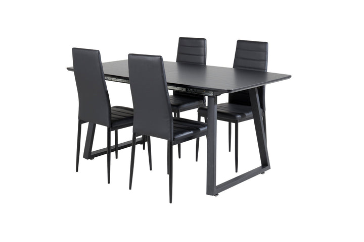 Venture Home Inca Extentiontable - Black top / black Legs+Slim High Back Dining Chair - Black Legs - Black PU_4