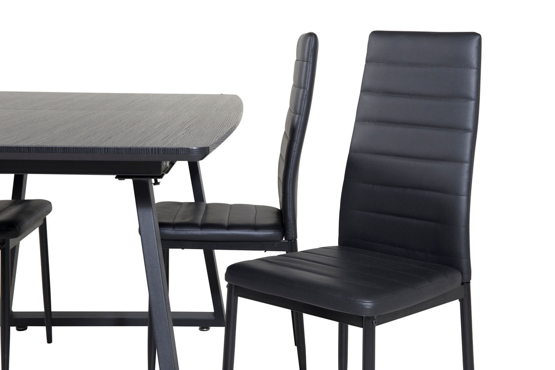 Venture Home Inca Extentiontable - Black top / black Legs+Slim High Back Dining Chair - Black Legs - Black PU_4