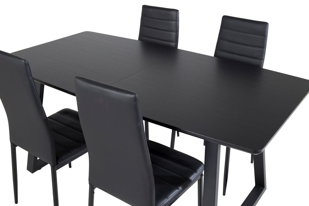 Venture Home Inca Extentiontable - Black top / black Legs+Slim High Back Dining Chair - Black Legs - Black PU_4