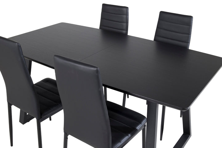 Venture Home Inca Extentiontable - Black top / black Legs+Slim High Back Dining Chair - Black Legs - Black PU_4
