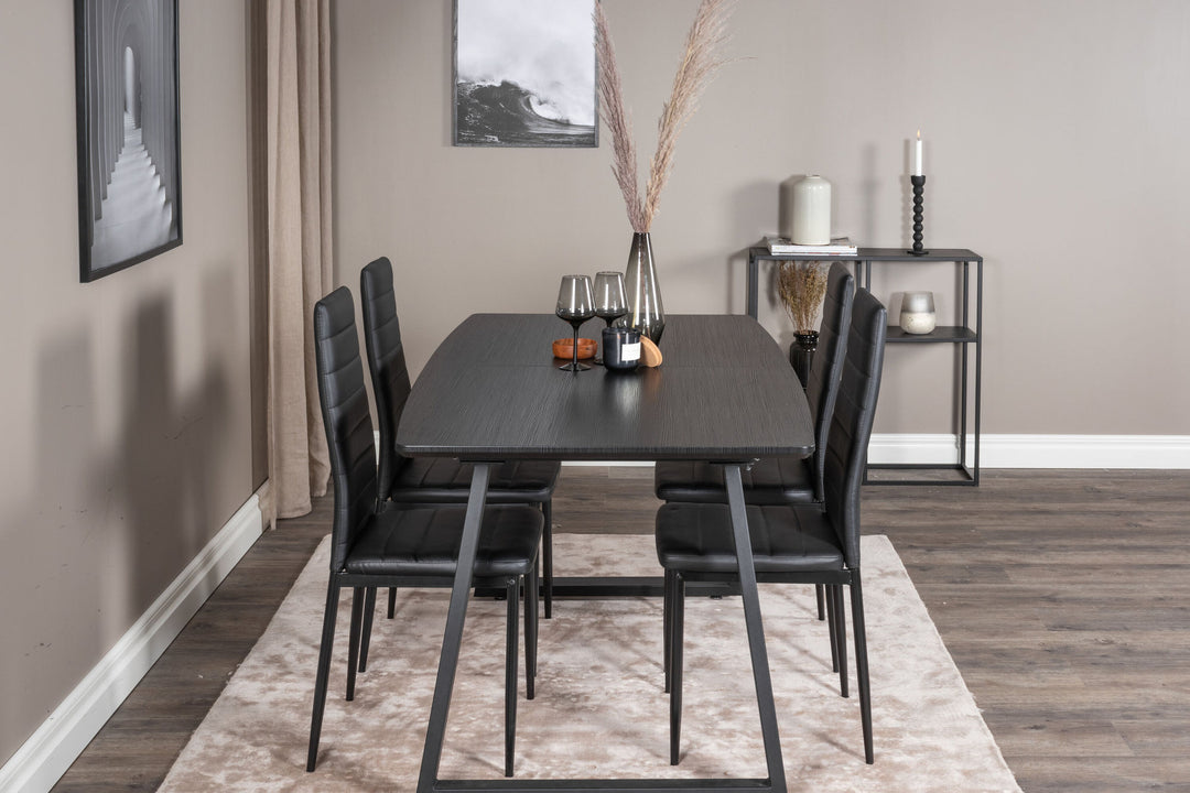 Venture Home Inca Extentiontable - Black top / black Legs+Slim High Back Dining Chair - Black Legs - Black PU_4