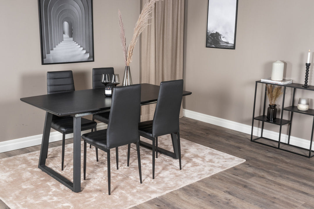 Venture Home Inca Extentiontable - Black top / black Legs+Slim High Back Dining Chair - Black Legs - Black PU_4