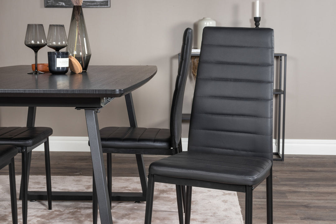 Venture Home Inca Extentiontable - Black top / black Legs+Slim High Back Dining Chair - Black Legs - Black PU_4