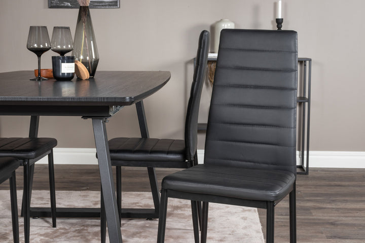 Venture Home Inca Extentiontable - Black top / black Legs+Slim High Back Dining Chair - Black Legs - Black PU_4