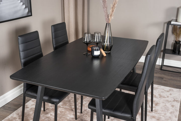 Venture Home Inca Extentiontable - Black top / black Legs+Slim High Back Dining Chair - Black Legs - Black PU_4