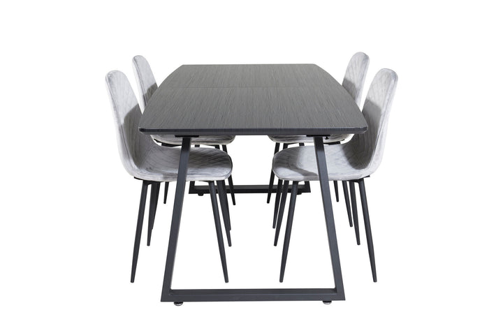 Venture Home Inca Extentiontable - Black top / black Legs+Polar Diamond Dining Chair - Black Legs - Grey Velvet_4