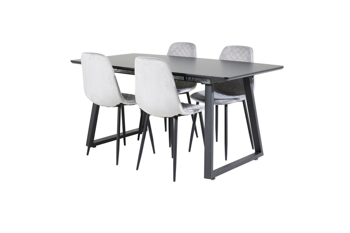 Venture Home Inca Extentiontable - Black top / black Legs+Polar Diamond Dining Chair - Black Legs - Grey Velvet_4