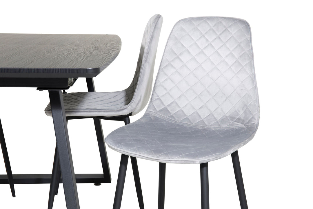Venture Home Inca Extentiontable - Black top / black Legs+Polar Diamond Dining Chair - Black Legs - Grey Velvet_4