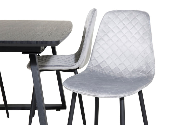 Venture Home Inca Extentiontable - Black top / black Legs+Polar Diamond Dining Chair - Black Legs - Grey Velvet_4