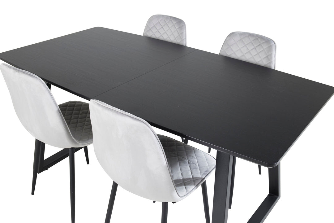 Venture Home Inca Extentiontable - Black top / black Legs+Polar Diamond Dining Chair - Black Legs - Grey Velvet_4